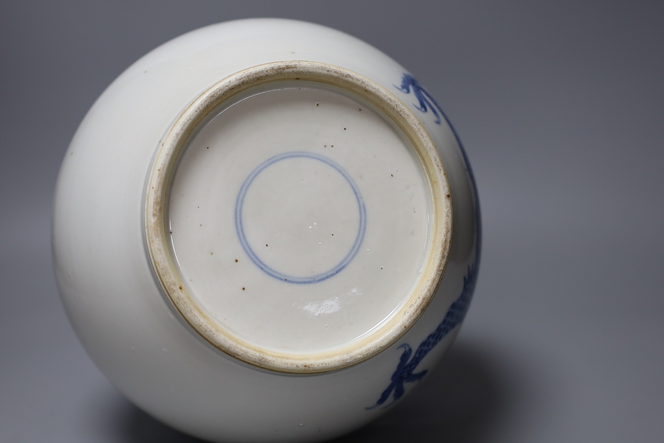 A Chinese blue and white dragon bottle vase, 37cm tall